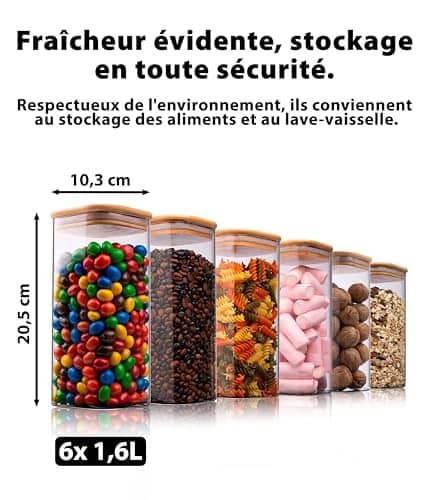 Vue detaillee 1 du produit Bocaux de conservation 6x1600ml hermétiques - Deco haus