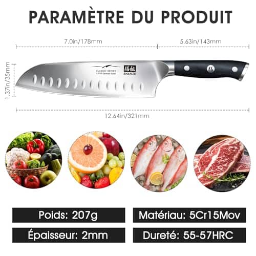 Vue detaillee 1 du produit Couteau Santoku 18 cm tranchant 15° pro SHAN ZU